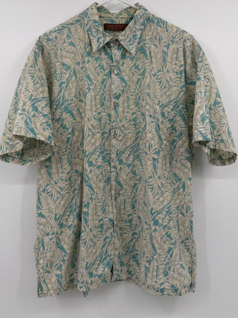 Tori Richard Hawaiian Shirt Men Large Blue Short Sleeve Button Up Cotton